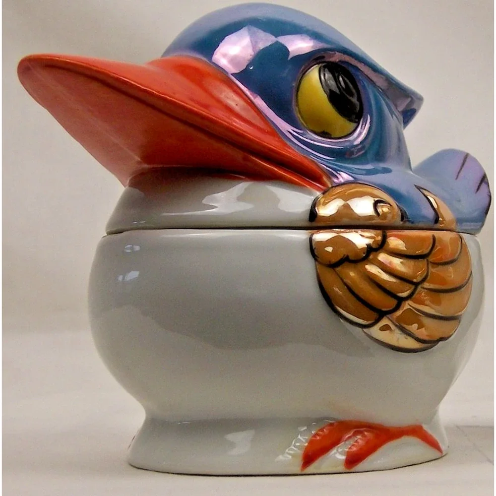 Vintage Takito Japan Lusterware Duck Creamer Sugar Bowl Set Kookaburra Big Mouth